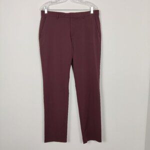 Perry Ellis Slim Fit Stretch Men's Burgundy Dress Pants Size 34 x 32 Academia